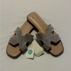 a new day Crystal-Embellished Slide Sandals in Silver